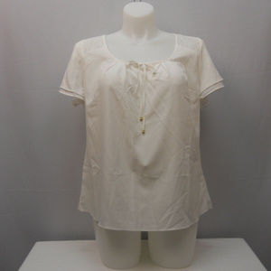 Spense Womens Sheer Top Lace-Yoke Pullover Short-Sleeve Solid Ivory Size XL NWOT